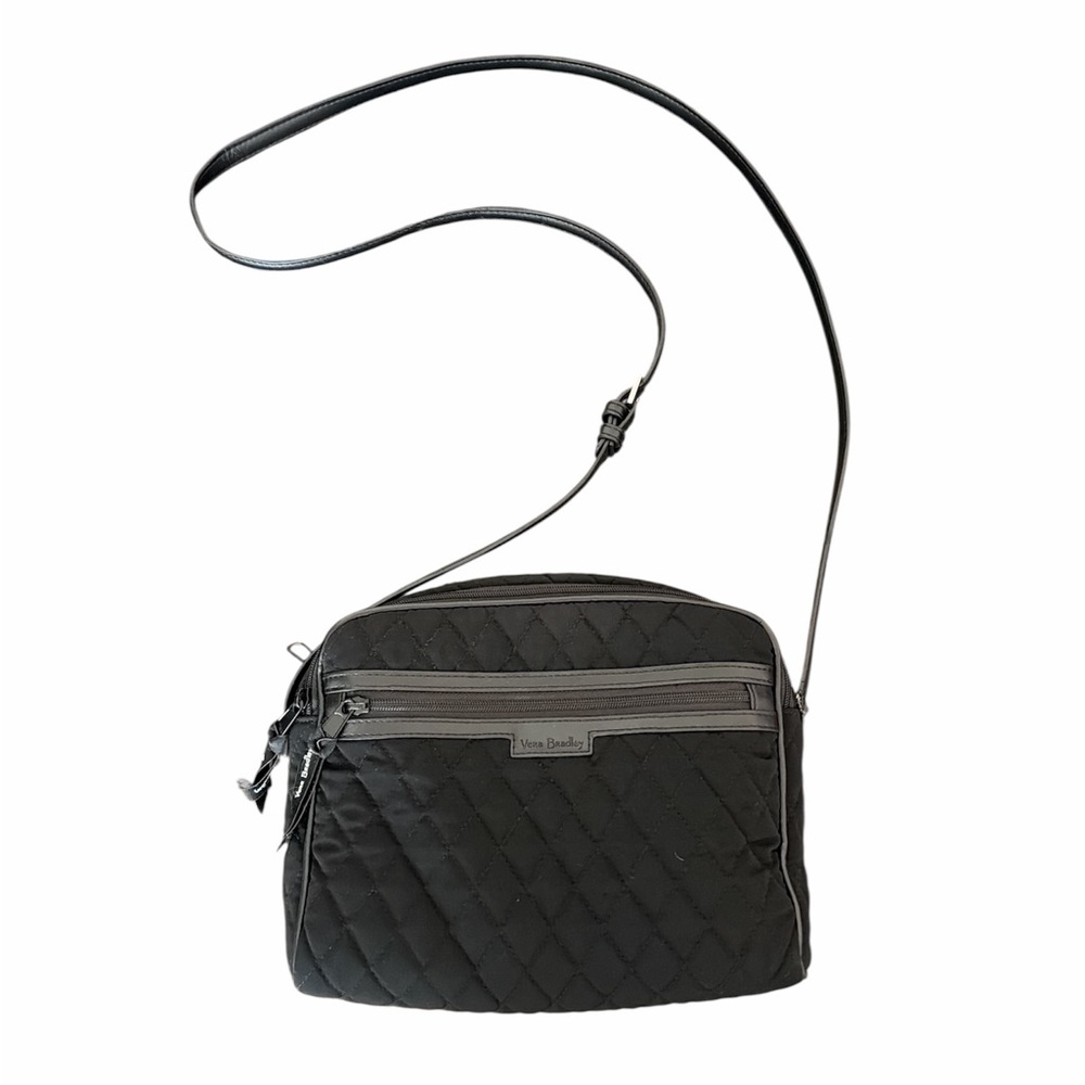 Vera Bradley black quilted crossbody‎ shoulder bag purse adjustable strap travel